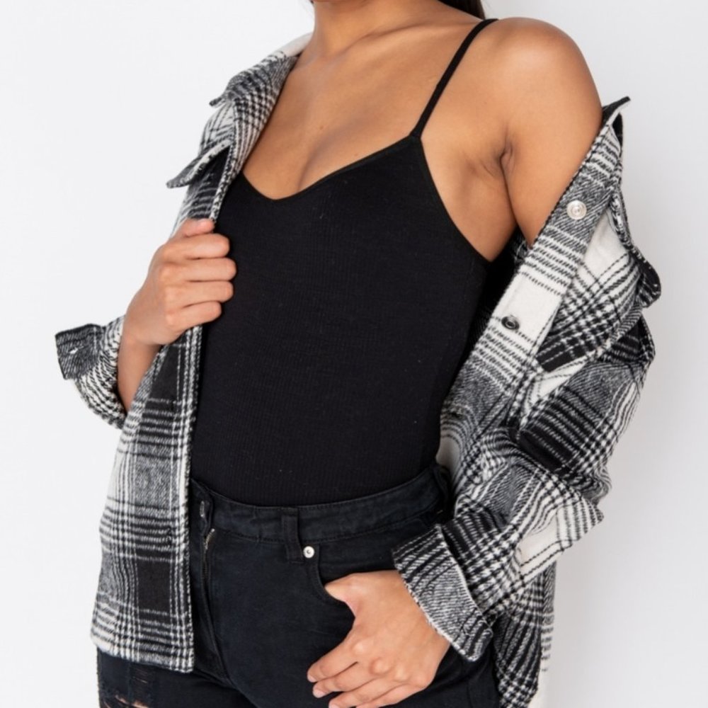 Kamryn Black & White Plaid Button Front Shacket - Picture 10 of 12